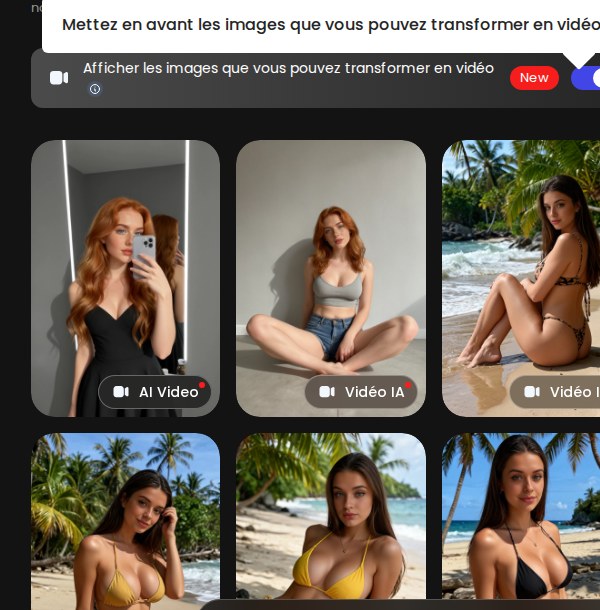 Galerie Candy.ai avec option Vidéo IA