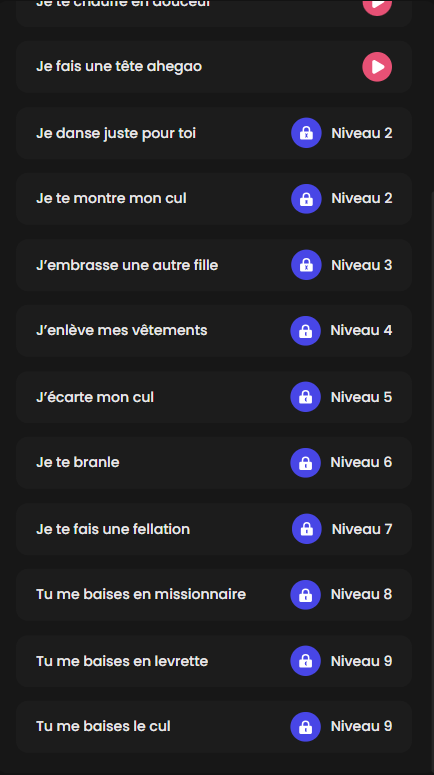 La fin de la liste des actions en direct de Darkangel666, du niveau 5 au niveau 9