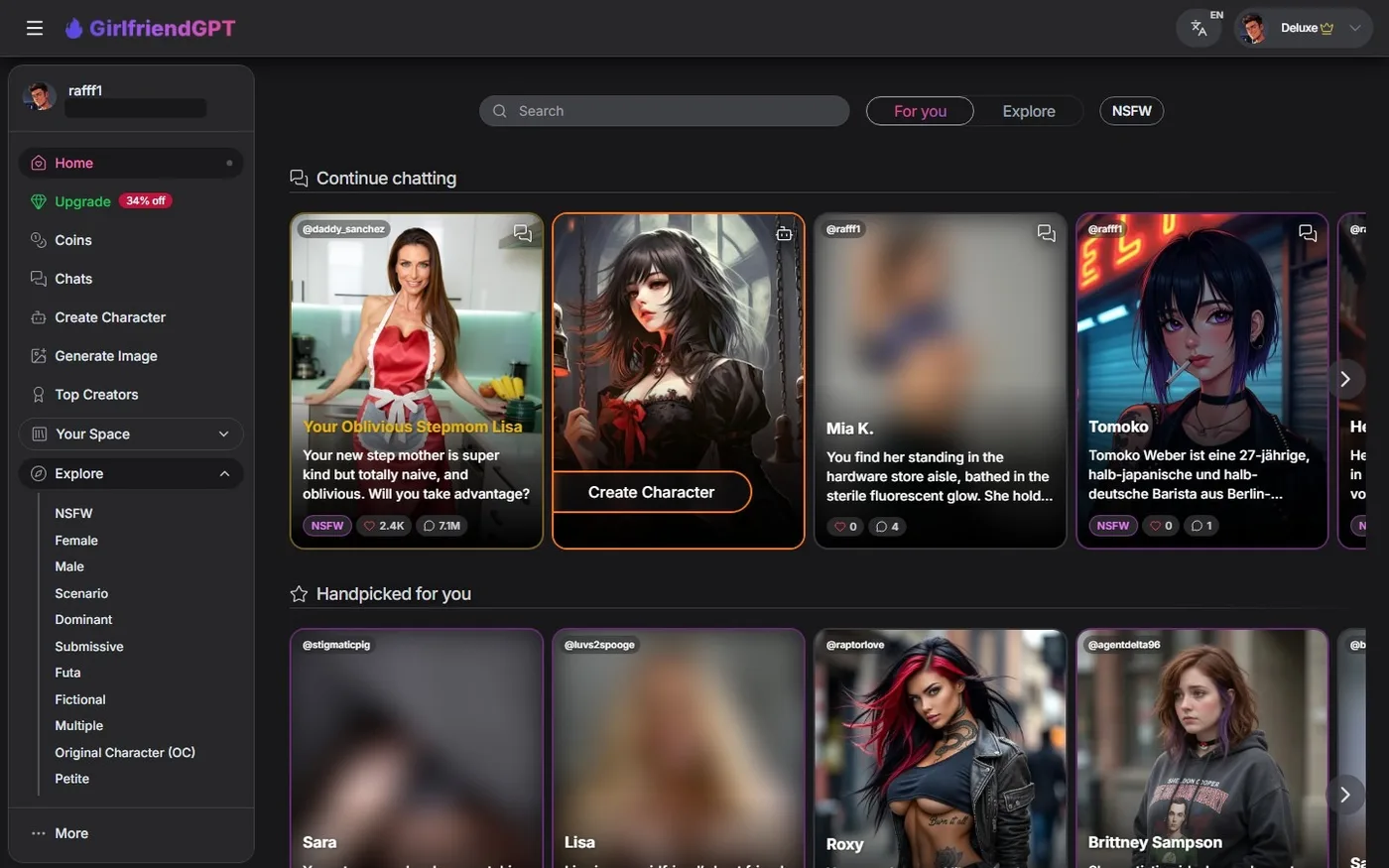 Le catalogue de GirlfriendGPT et ses filtres, de Scenario à Magical