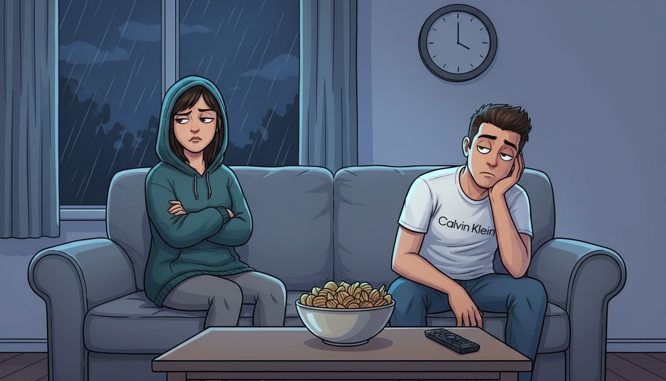 Raf qui s'ennuie sur le canapé un samedi soir pendant que sa copine lui fait la tête